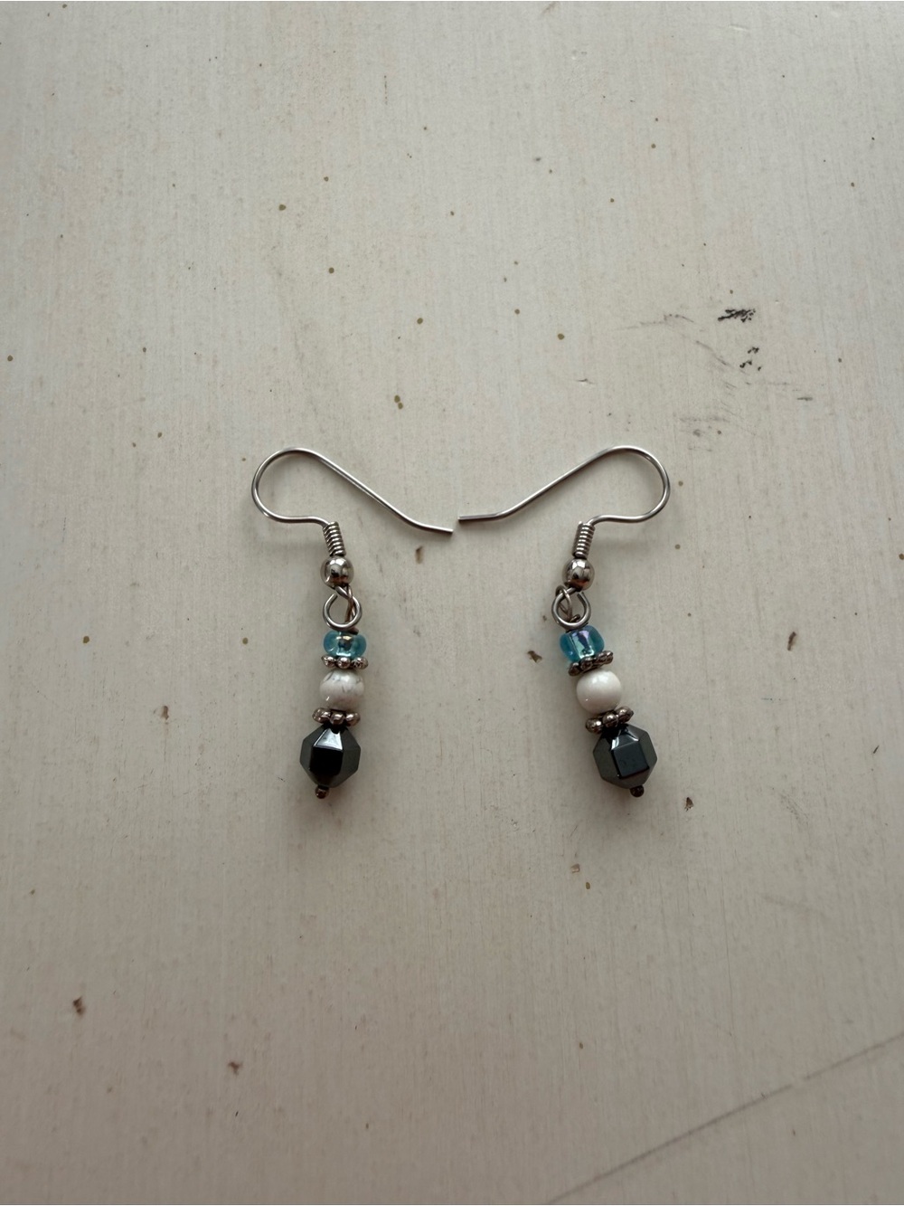 Delicate Blue and Gray Bead Drop Earrings - Women Jewelry